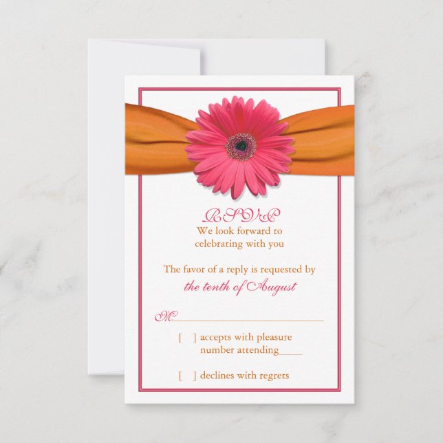 Réponse RSVP de mariage Ruban Orange Marguerite Ge (Devant)