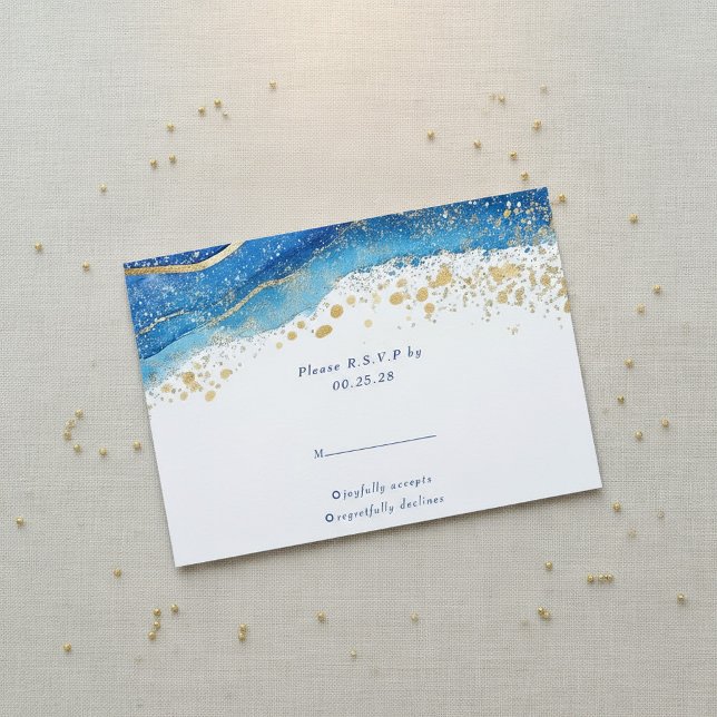 Réponse RSVP Elegant Blue and Gold (Elegant Blue and Gold splatter RSVP response.)