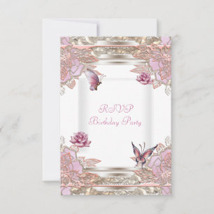 Réponse RSVP Fête Rose Rose Blanche Papillon