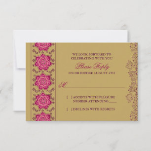 Réponse RSVP Mariage Indien Or Rose Henné Raisin