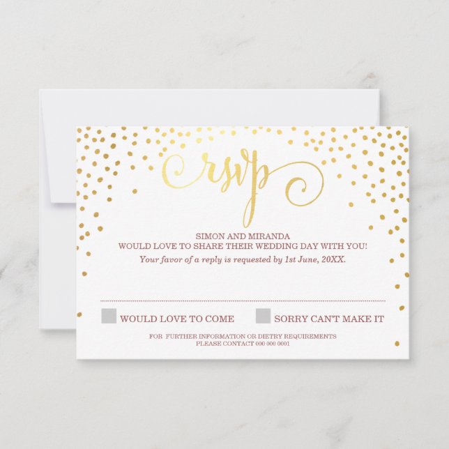 Réponse RSVP mini confettis dorés marsala mignons  (Devant)