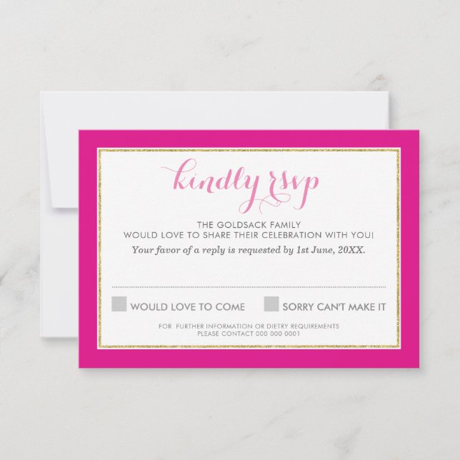 Réponse RSVP modèle chevron doré rose chaud (Devant)