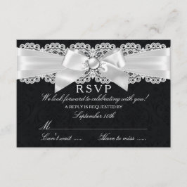 Réponse RSVP noir et blanc Damask et noeud perlé