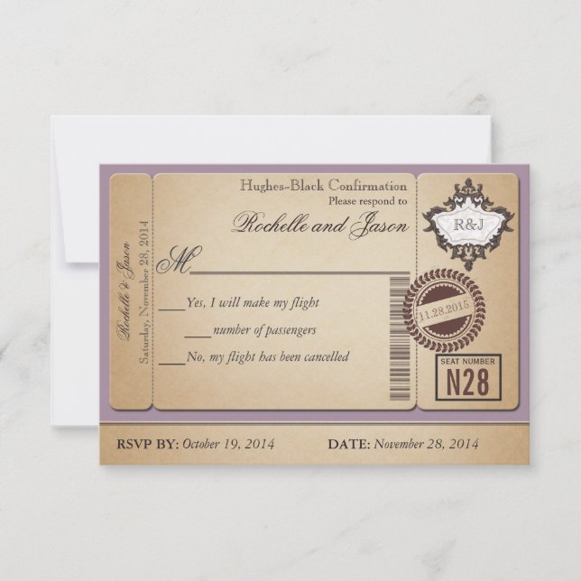 Réponse RSVP pour billet de passeport vintage (Devant)