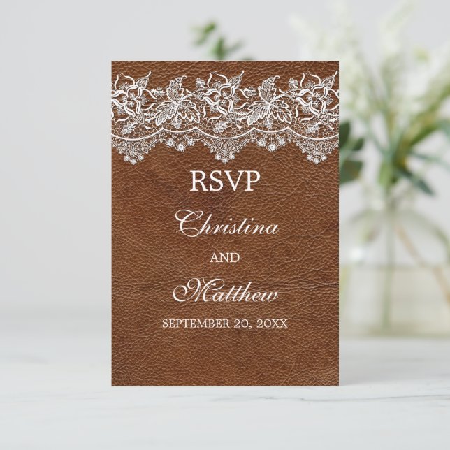 Réponse RSVP pour le mariage Look Leather and Lace (Debout devant)
