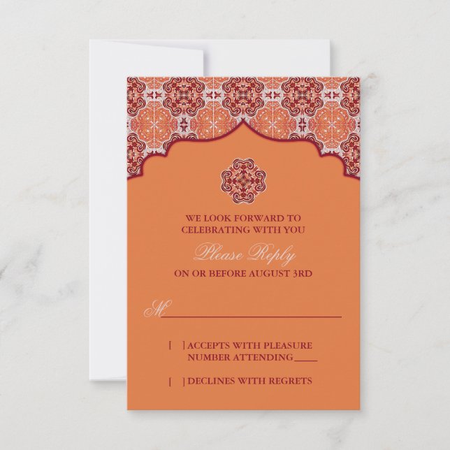 Réponse RSVP pour un mariage indien avec motif ara (Devant)