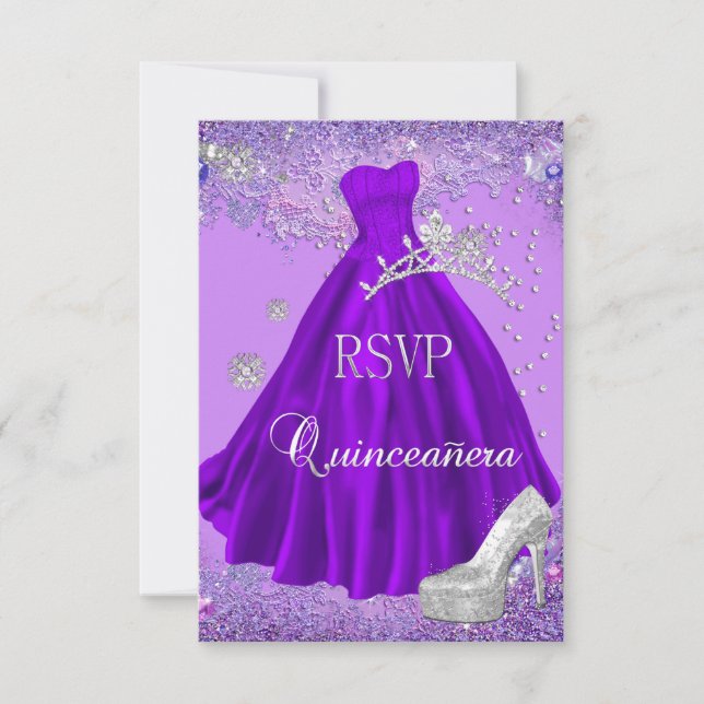 Réponse RSVP Quinceanera Purple Tiara Robe Chaussu (Devant)