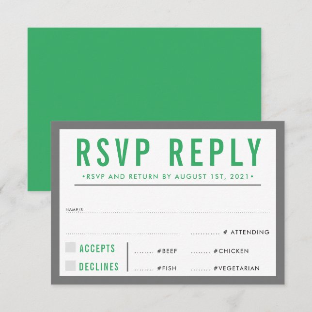 RÉPONSE RSVP RÉPONSE moderne bold garçon gris vert (Devant / Derrière)