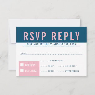 RÉPONSE RSVP REPONSE type bloc moderne bleu rose