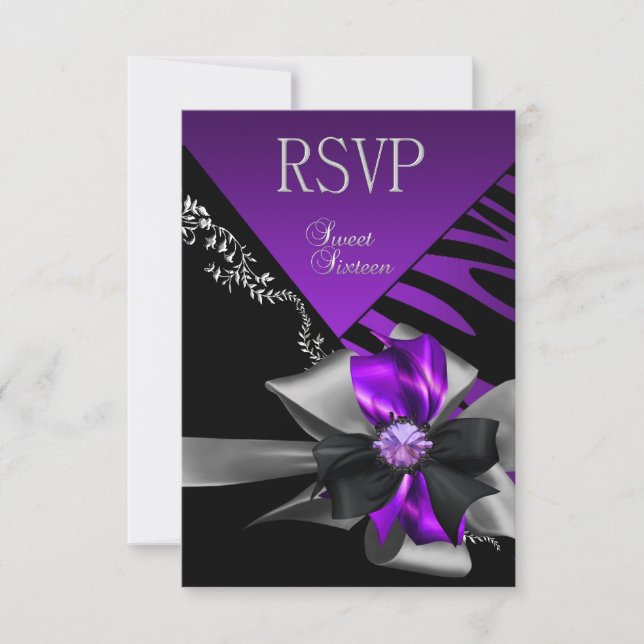 Réponse RSVP Sweet 16 Zebra Purple Black Silver (Devant)