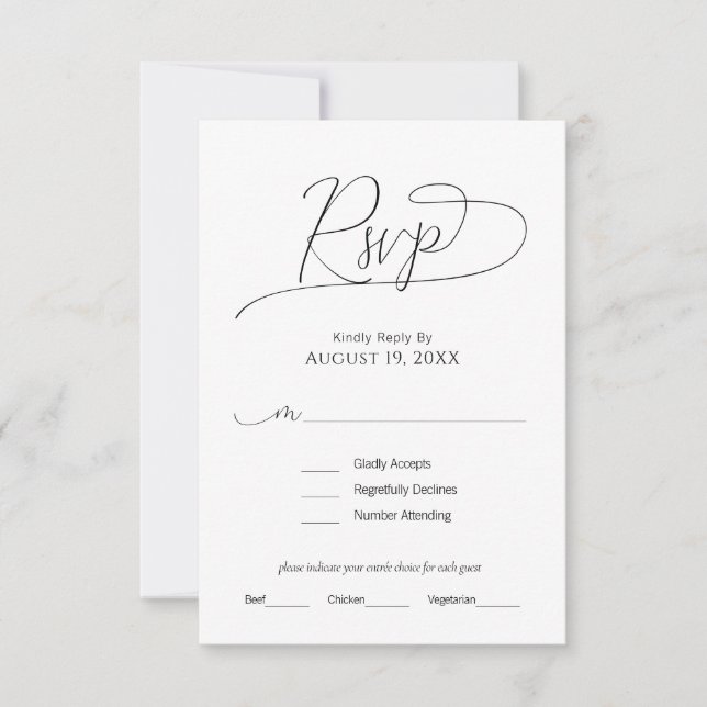 Réponse Simple Mariage Noir & Blanc Script Minimal (Devant)