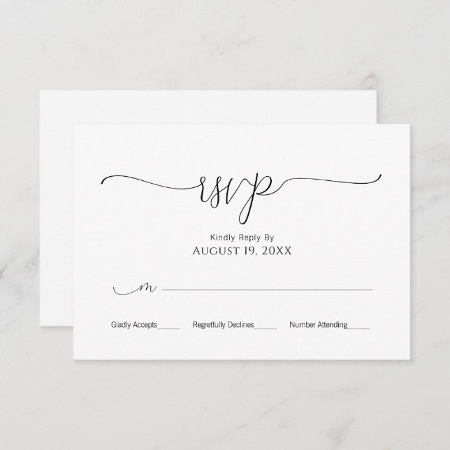 Réponse Simple Mariage Noir & Blanc Script Minimal (Devant / Derrière)