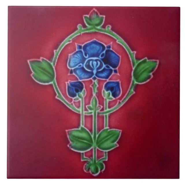 Repro 1905 Art Nouveau Jewel Tone Floral Fliese (Vorderseite)
