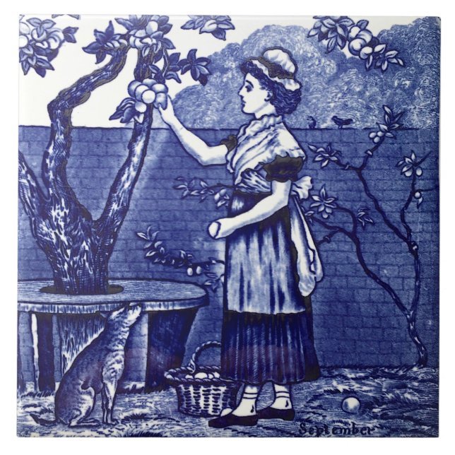 Repro Antiquariat Wedgwood Blue September Figural Fliese (Vorderseite)