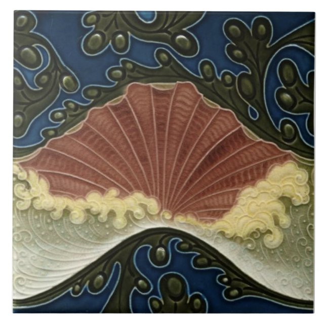 Repro Antique Wedgwood Tubelined Ocean Waves Fliese (Vorderseite)