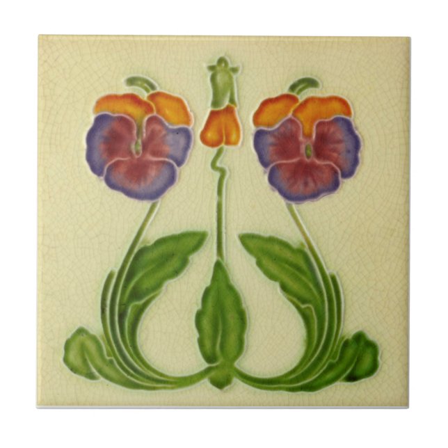Repro Antiquitäten Jugendstil Flora Stiefmütterche Fliese (Vorderseite)