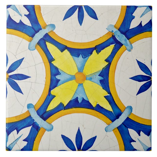 Repro Azulejos Portugiesisch Geometric Yellow Blue Fliese (Vorderseite)