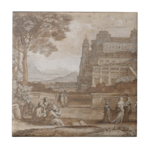 Repro Black und White Tile River Scene Fliese