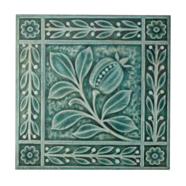 Repro c1900 Aquamarin Majolica Imitats Hilfsmittel Fliese (Vorderseite)