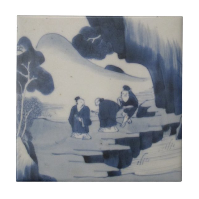 Repro Chinese Brush Delft Blue und White Tile Fliese (Vorderseite)