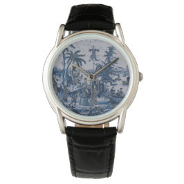 Repro Chinoiserie Delft Blue und White Tile Armbanduhr