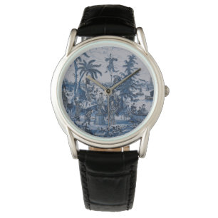 Repro Chinoiserie Delft Blue und White Tile Armbanduhr