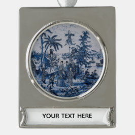 Repro Chinoiserie Delft Blue und White Tile Banner-Ornament Silber