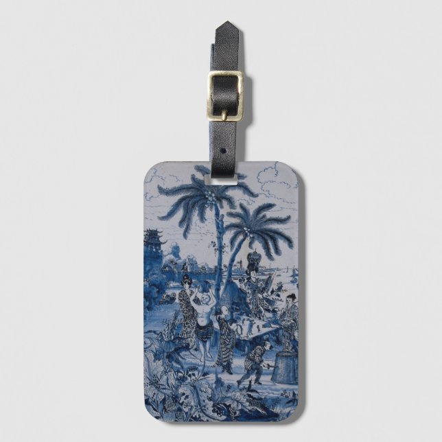 Repro Chinoiserie Delft Blue und White Tile Gepäckanhänger (Vorderseite Vertikal)