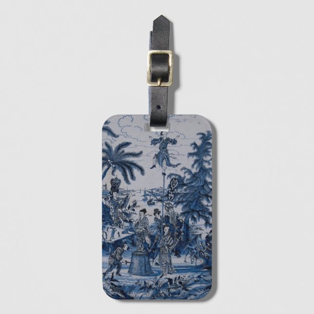 Repro Chinoiserie Delft Blue und White Tile Gepäckanhänger (Vorderseite Vertikal)