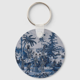 Repro Chinoiserie Delft Blue und White Tile Schlüsselanhänger