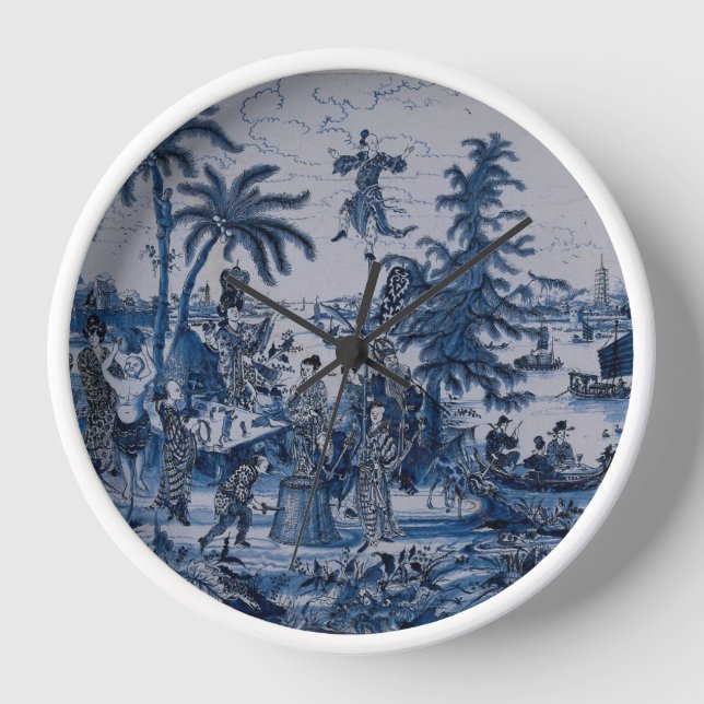 Repro Chinoiserie Delft Blue und White Tile Uhr (Vorderseite)