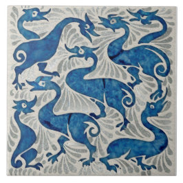 Repro De Morgan Enten in Blue & Silver in White Fliese