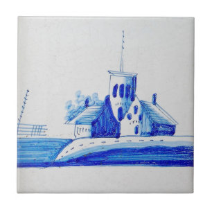 Repro Delft blaue und weiße Kapelle Tile Fliese