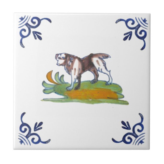 Repro Delft Dog Tile aus dem 17. Jahrhundert zur P Fliese (Vorderseite)