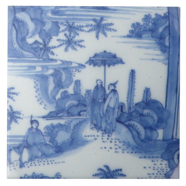Repro Delft Tile Chinoiserie Decoupage Blau Fliese (Vorderseite)