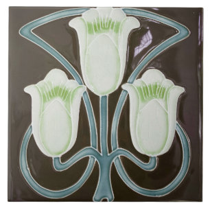 Repro Edwardian Art Nouveau Black Tulip Floral Fliese