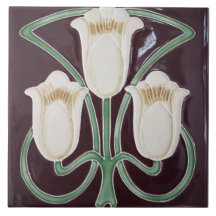 Repro Edwardian Art Nouveau Black Tulip Floral Til