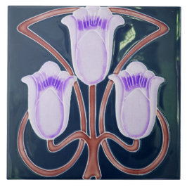 Repro Edwardian Art Nouveau Blue Tulip Floral Fliese