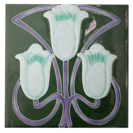 Repro Edwardian Art Nouveau Green Tulip Floral Til Fliese
