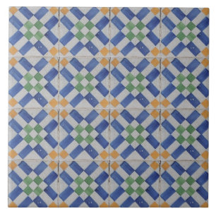 Repro Espagnol Géométrique Azulejos Carreaux Bleus