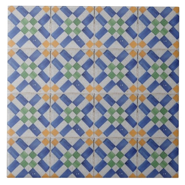 Repro Espagnol Géométrique Azulejos Carreaux Bleus (Devant)
