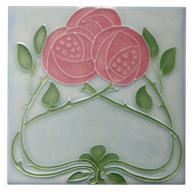 Repro Jugendstil Blumenmuster Fliese (Vorderseite)