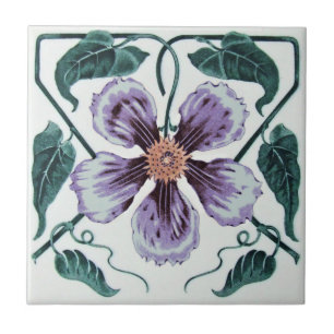 Repro Lila Clematis Deutscher Jugendstil Fliese