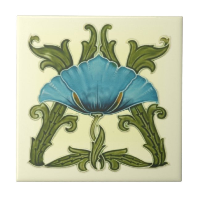 Repro Minton Art Nouveau Keramik Blauer Flora Fliese (Vorderseite)