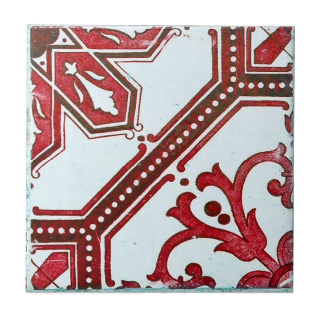 Repro Portugais Rouge Géométrique Azulejos Carreau (Devant)