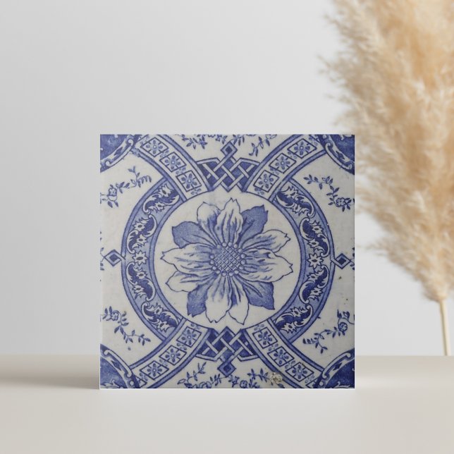 Repro Portugiesisch Blue Geometric Azulejos Floral Fliese (vintage Delft tiles floral blue and white )