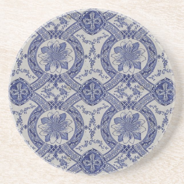 Repro Portugiesisch Blue Geometric Azulejos Floral Getränkeuntersetzer (Vorne)