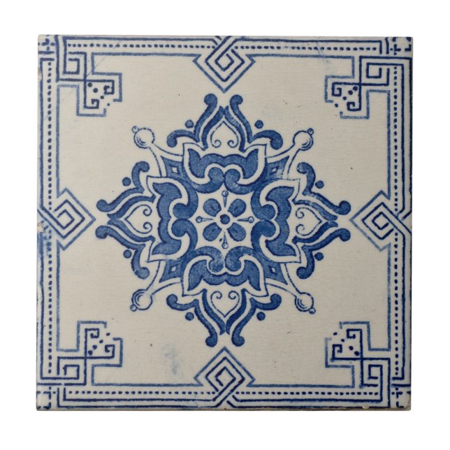 Repro Portugiesisch Blue Geometric Azulejos Tile Fliese (Vorderseite)