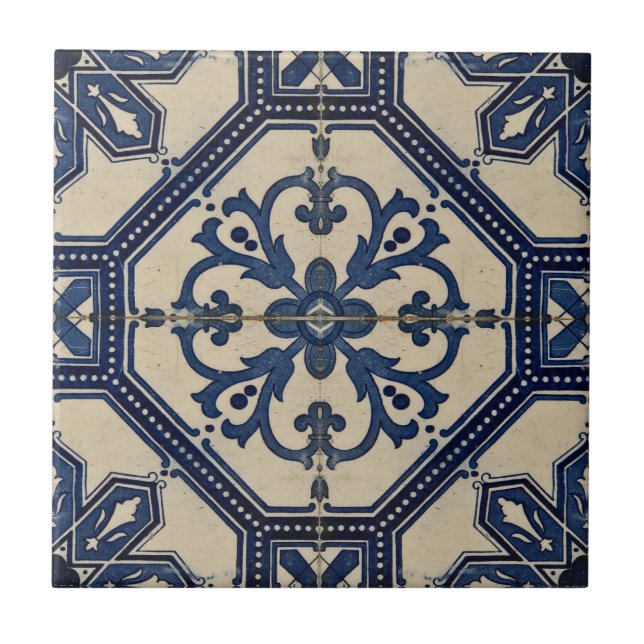 Repro Portugiesisch Blue Geometric Azulejos Tile Fliese (Vorderseite)
