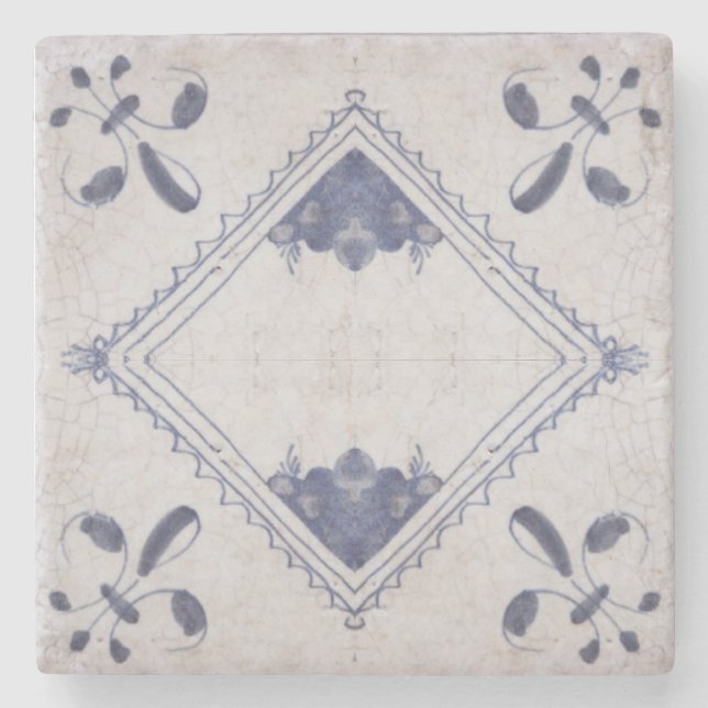 Repro Portugiesisch Floral Blue Azulejos Tile Steinuntersetzer (Vorderseite)